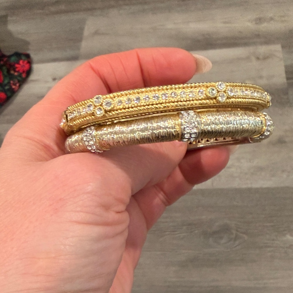 Gold and Silver Crystal Wrapped Bangle Bracelet Set by
